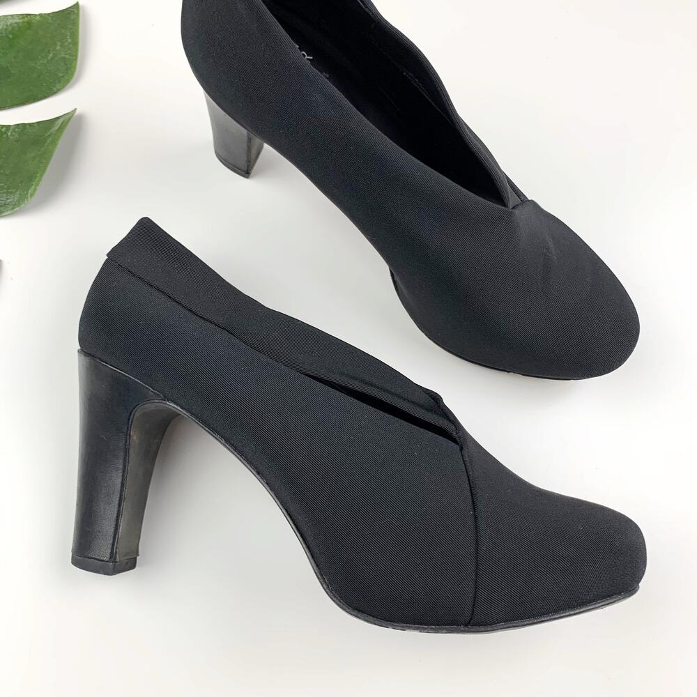 Eileen Fisher Booties Heels Black Grosgrain Fabric Hidden Platform Women's 7